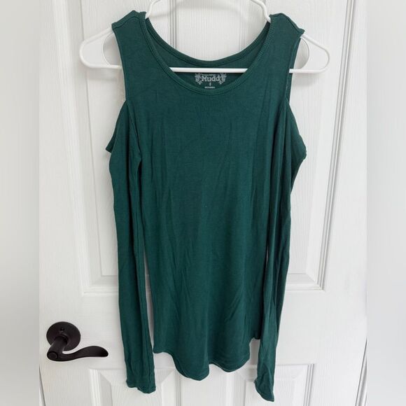 Mudd Cold Shoulder Ribbed Long Sleeve Green Top Women’s Size S - Picture 1 of 5